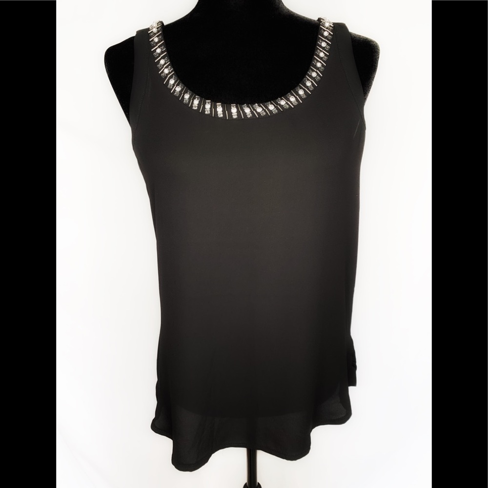 Express Black Jeweled Neckline Razorback Tank Sz M